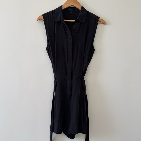 All Saints Nila Playsuit 100% Silk Black Romper Size 6 - Picture 7 of 7
